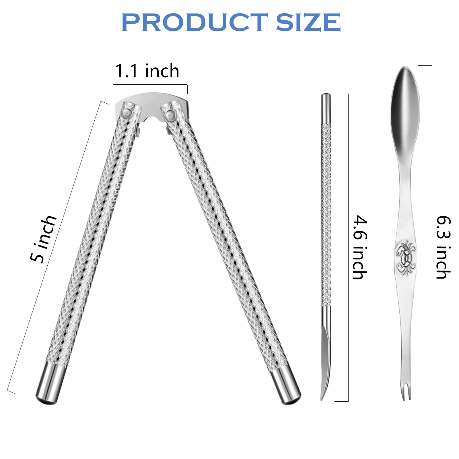 Artcome 8 Pcs Nutcracker Stainless Steel Nut Cracker Set - 2 Nut Cracker, 4 Picks, 1 Wide Crab Fork And 1 Storage Bag