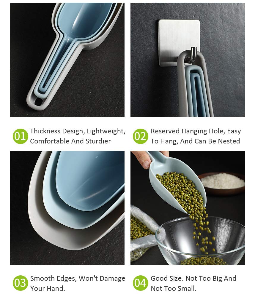 Ice Scoop Set Of 3, Multi-Purpose Plastic Kitchen Scoops Bar Scooper For Canisters, Flour, Powders, Dry Foods, Candy, Pop Corn,