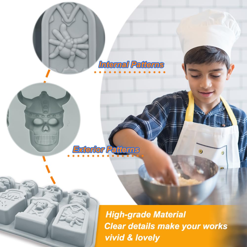 2 Pack Halloween Chocolate Molds 3D Skull And Tombstone Halloween Themed Baking Mould Tray Diy Baking Tool For Chocolate Cake De