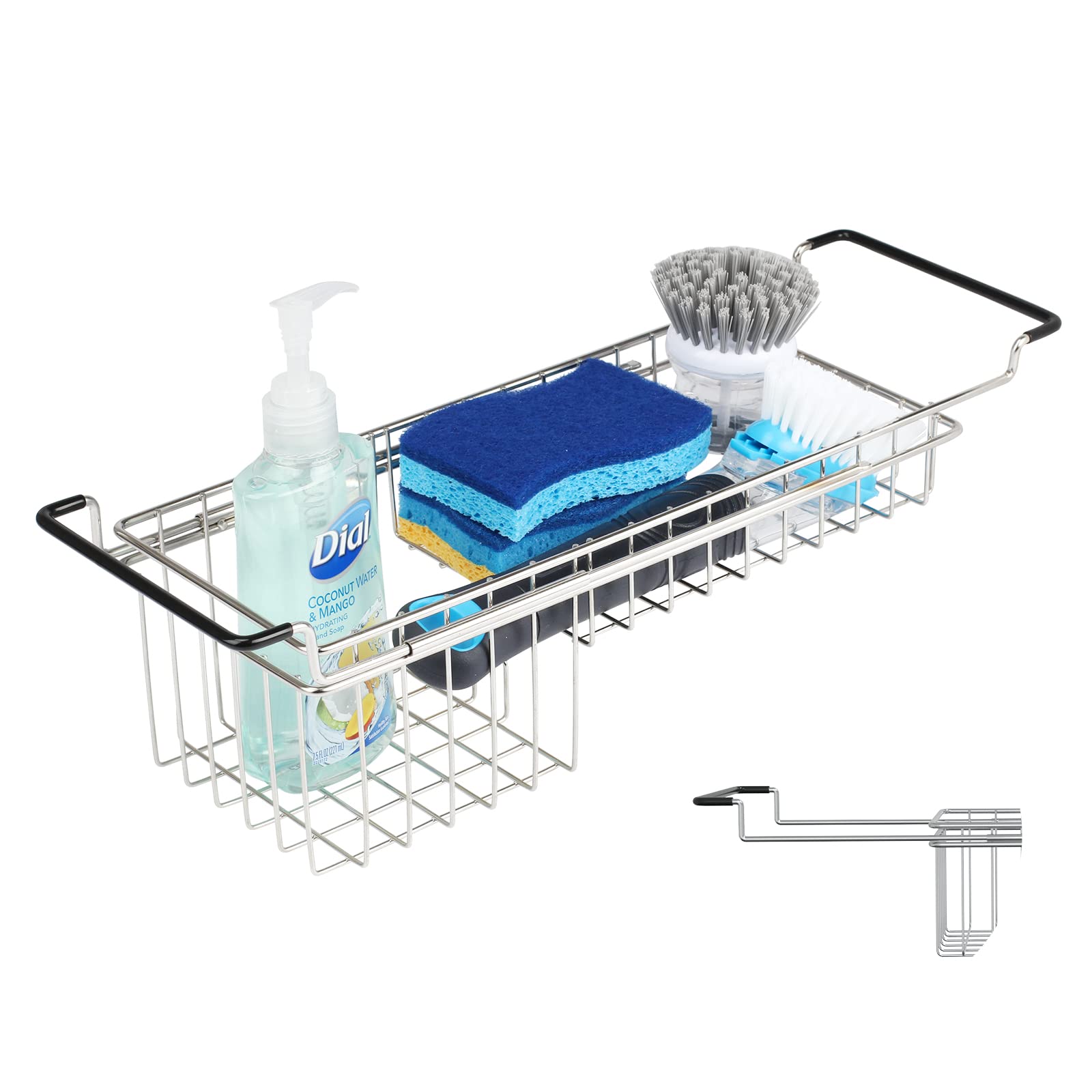 Treelen Sink Caddy Sponge Holder Kitchen Sink Organizer Sponge Caddy Expandable 13.9'' To 20'' Farmhouse Sink Accessories For Ra