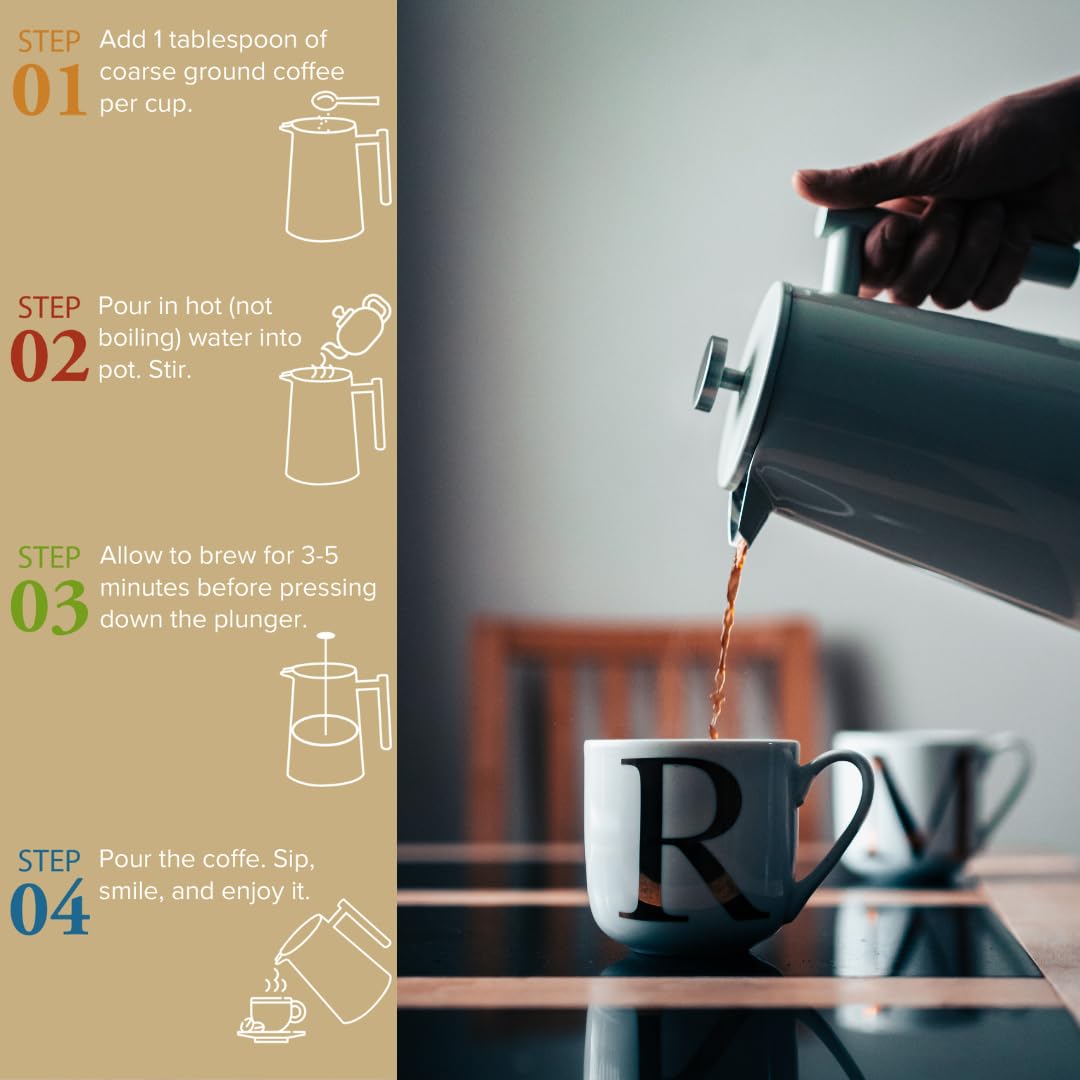 Rodolffo French Press Coffee And Tea Maker - Vacuum Insulated Premium Stainless Steel Coffee Press 34 Ounce - 1 Liter. Stylish O