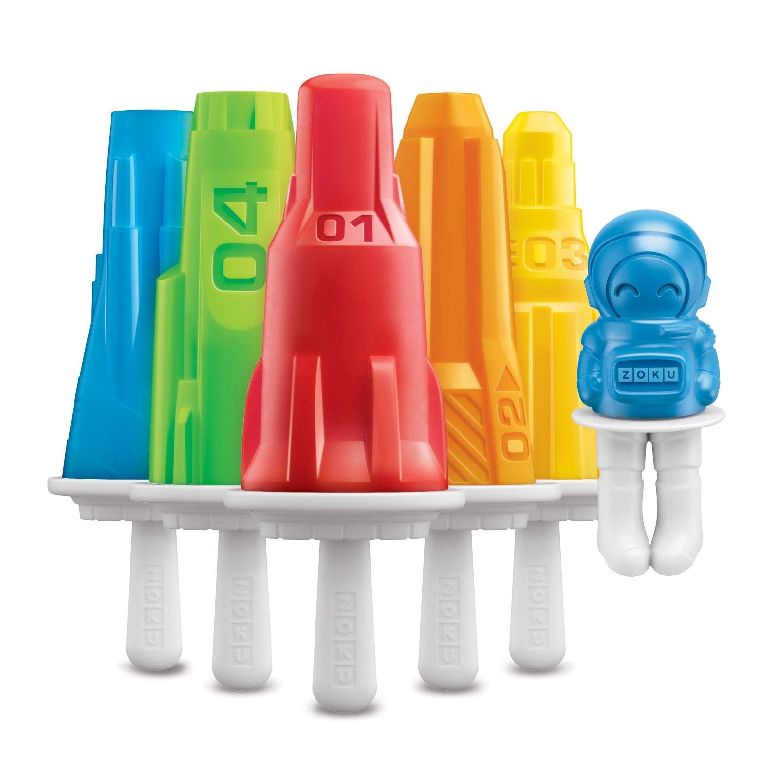 Zoku Space Ice Pop Molds, 6 Rocket And Astronaut-Shaped Popsicles Molds In One Tray With Reusable Popsicle Sticks, Bpa-Free