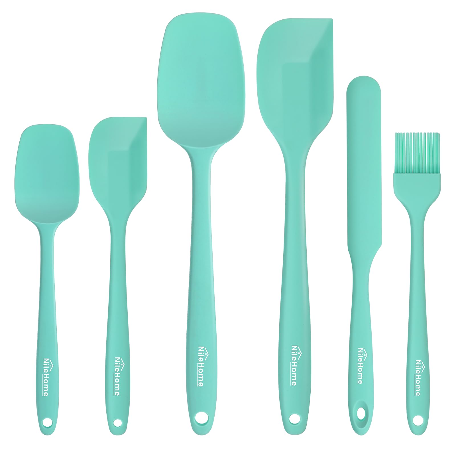 NileHome Silicone Spatula Set, 6 Pcs Food Grade Kitchen Utensils with Silicone Brush Heat Resistant Dishwasher Safe BPA-Free Rub