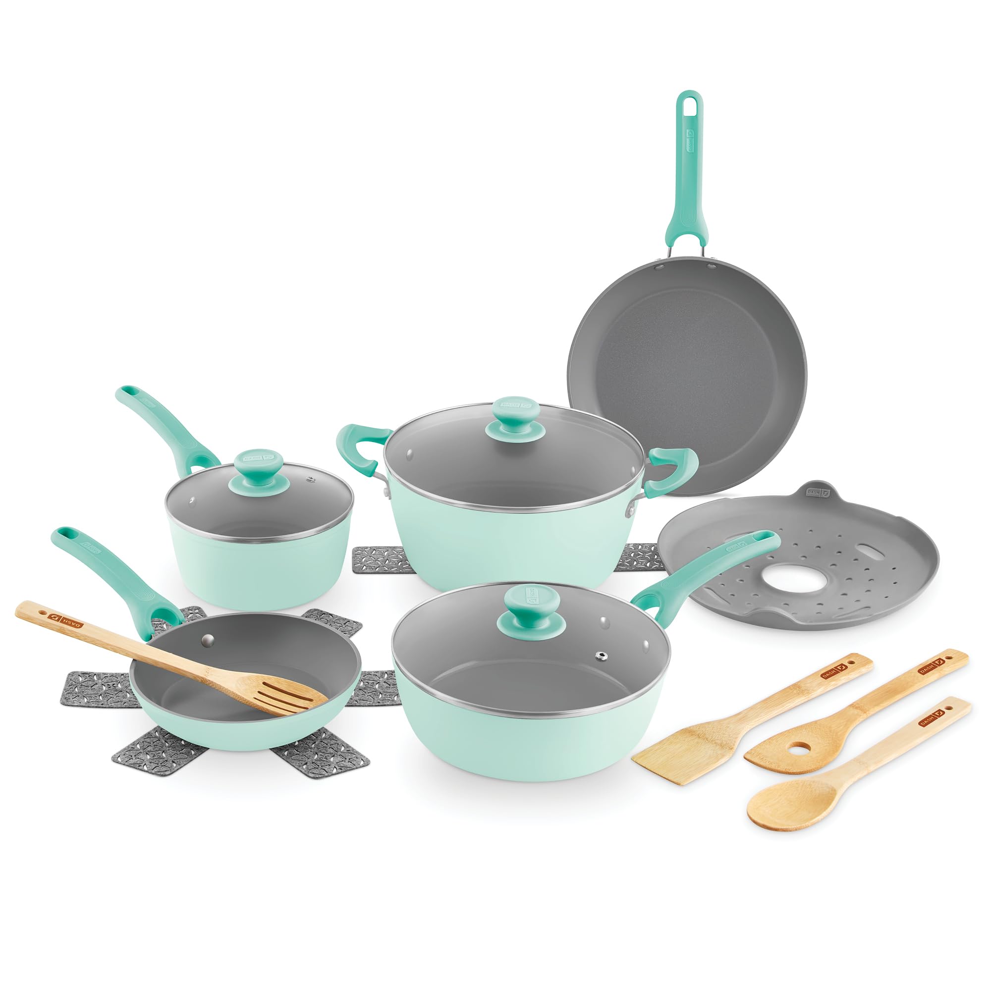 Dash Dream Green Recycled Aluminum Cookware Set  Ceramic Cookware Set  CleanCoating Nonstick Coating  Induction Compatible an