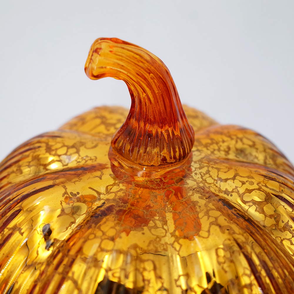 hvfun Mercury Glass Light up Pumpkin with Timer- Fall Decoration for Home-Lamps for Festive Decoration-Halloween Decorations (Go
