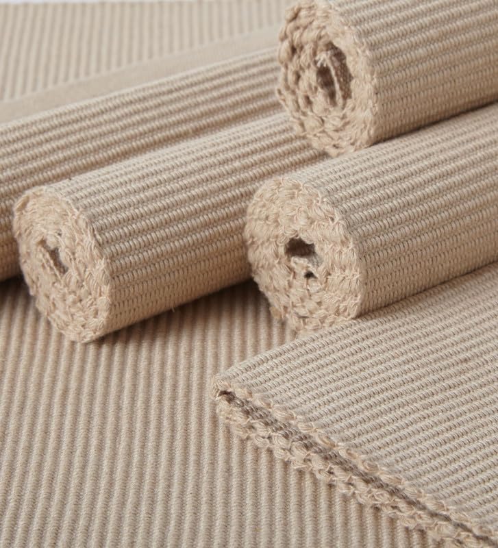 Encasa Xo Dining Placemat Set Of 6 | Solid Beige Color | Fine Ribbed Cotton Table Mat | Size 19X13 In | Machine Washable