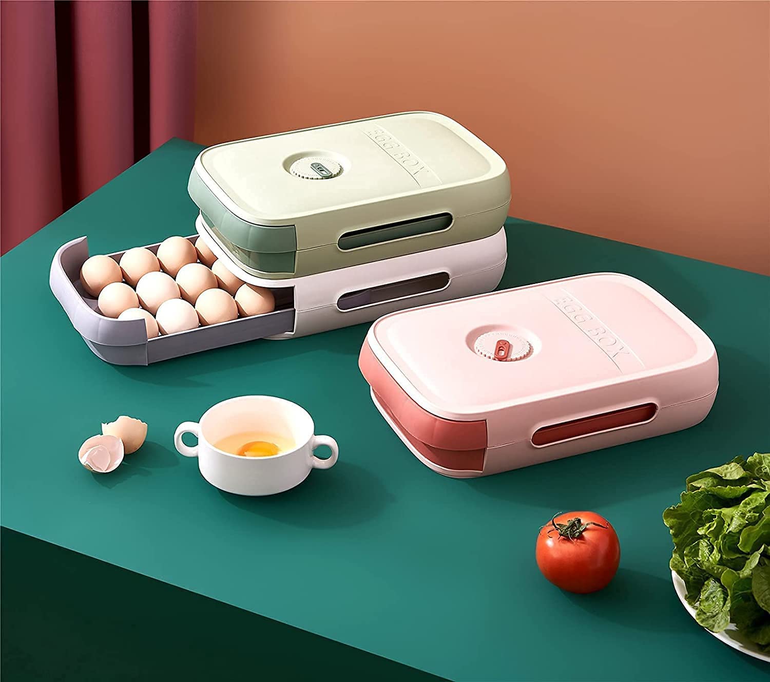 Gion Eggs Storage Box Holder Kitchen Fridge Egg Organizer Container Drawer Type Egg Storage Box With Lid (1Pcs)