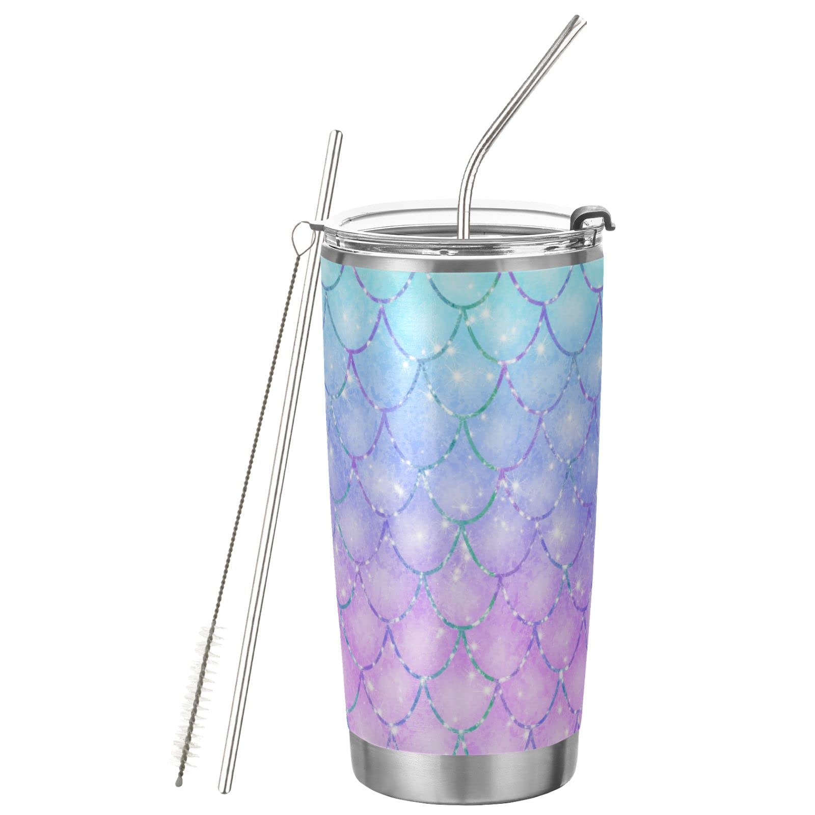 Cataku 20Oz Mermaid Scales Purple Tumbler Cup With Lid And Straw Stainless Steel Vacuum Insulated Double Wall Travel Coffee Mug