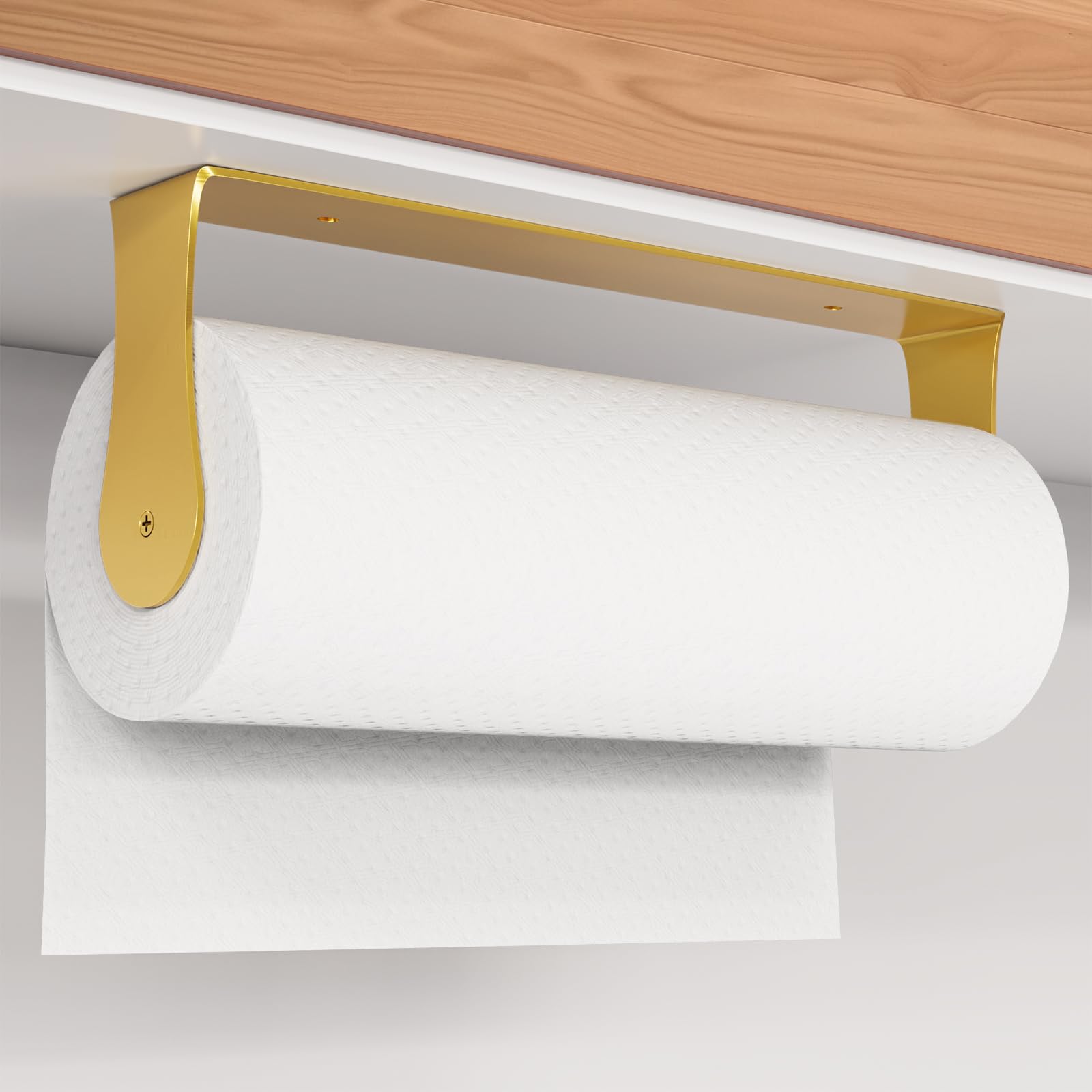 HZE Gold Paper Towel Holder Under Cabinet, Gold Kitchen Accessories Decor,Wall Mount, Stainless Steel, Adhesive Paper Roll Holde
