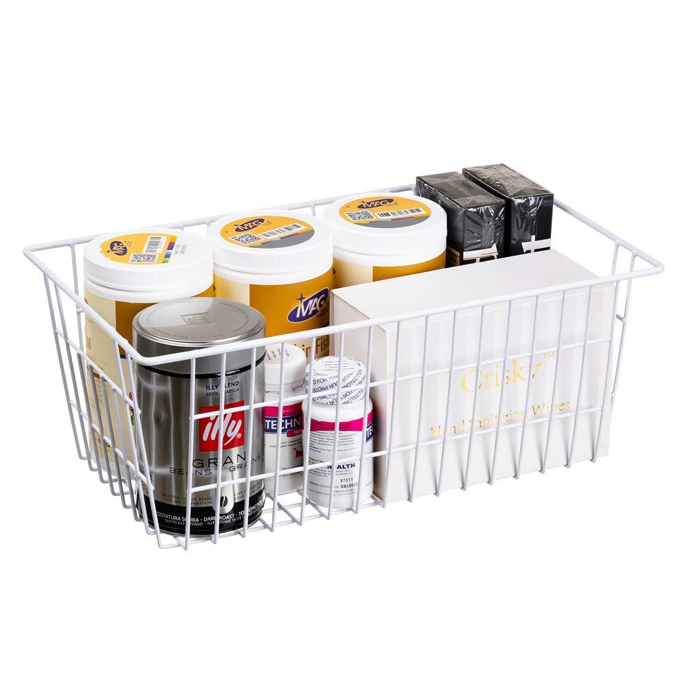 SANNO Wire Storage Baskets Set of 2 - 15.7" White-2P Bins for Home, Office, Bathroom, Pantry Organization
