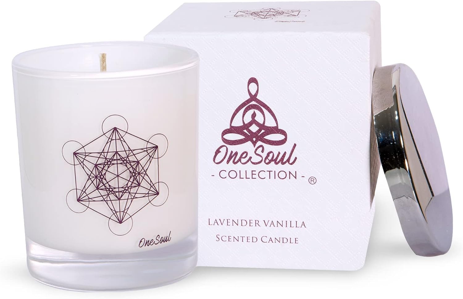 Lavender Vanilla Aromatherapy Candle, Floral Scented Candles, Luxury Candles Scented with Metatrons Cube Symbol, Hand-Poured Soy