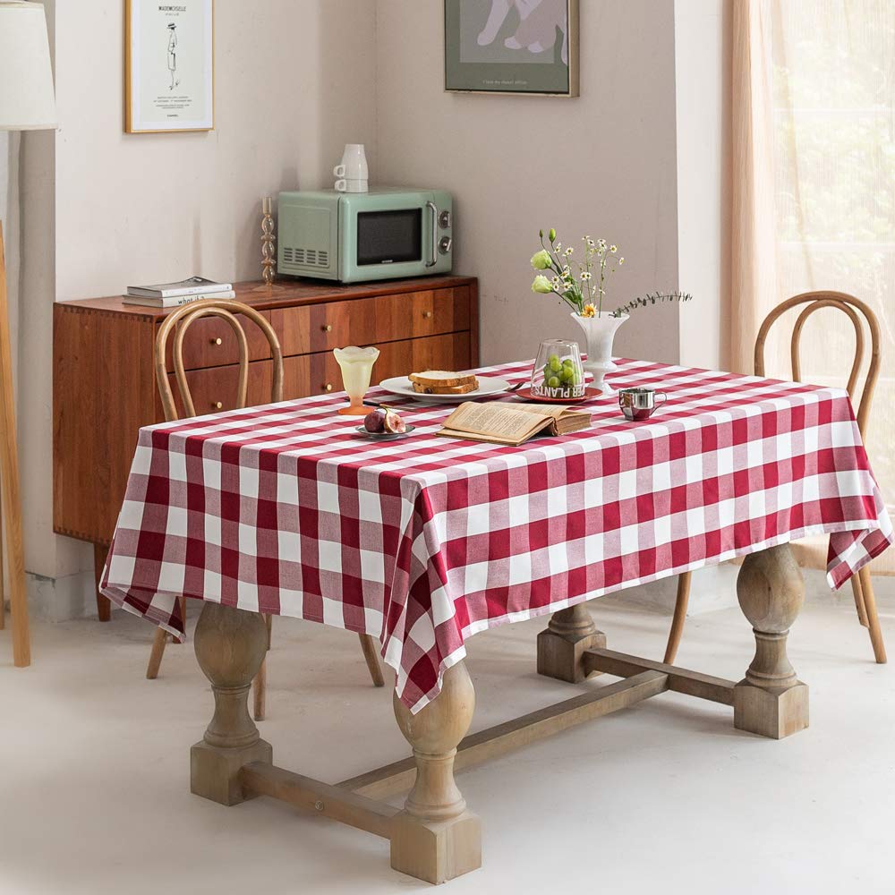 Wracra Cotton Checkered Tablecloths Buffalo Plaid Rectangle Table Cloth Waterproof Washable Wrinkle Free Anti-Fading Outdoor & I