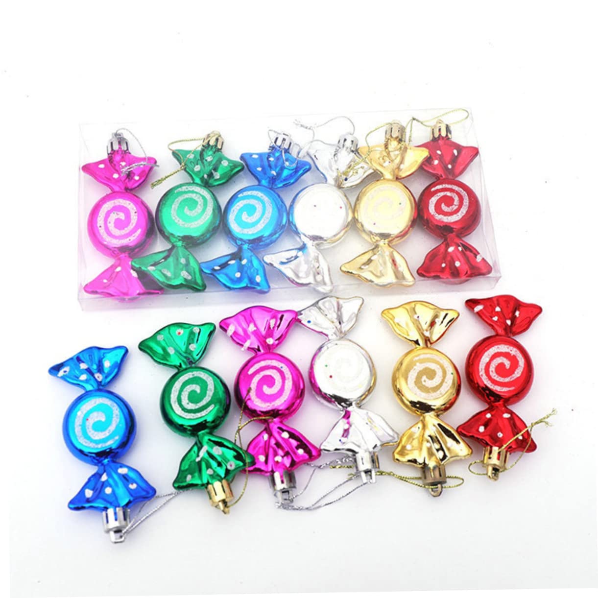 ABOOFAN 6Pcs Christmas Candy Ornament Glitter Peppermint Candy Cane Hanging Ornaments for Christmas Tree Decorations Xmas Holida