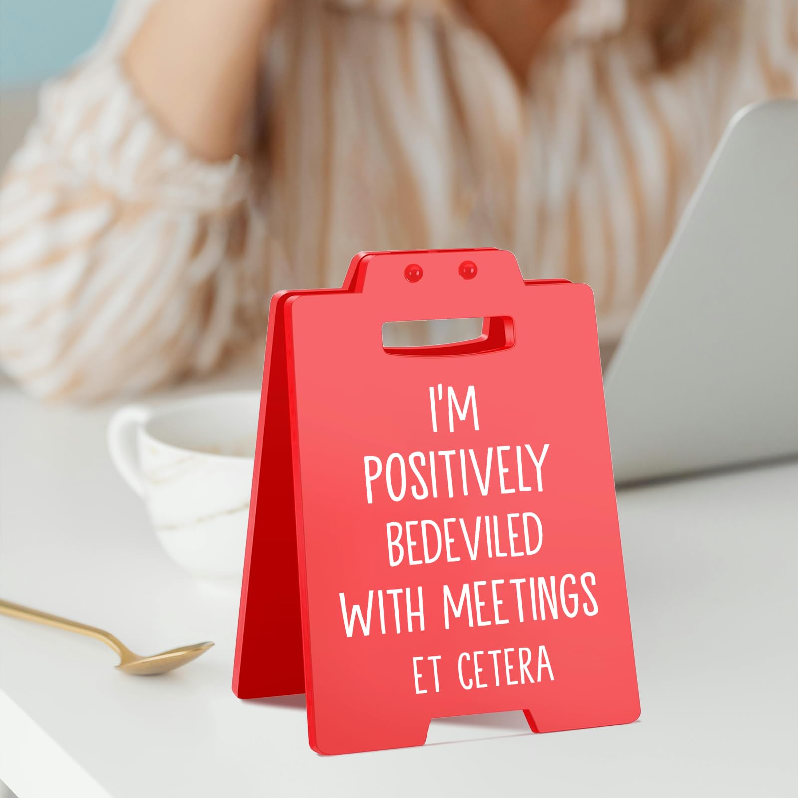 Sarcastic Gifts for Coworkers, Teammates,Friends | Positively Bedeviled with Meetings Et Cetera | Cute Office Decor for Work Des