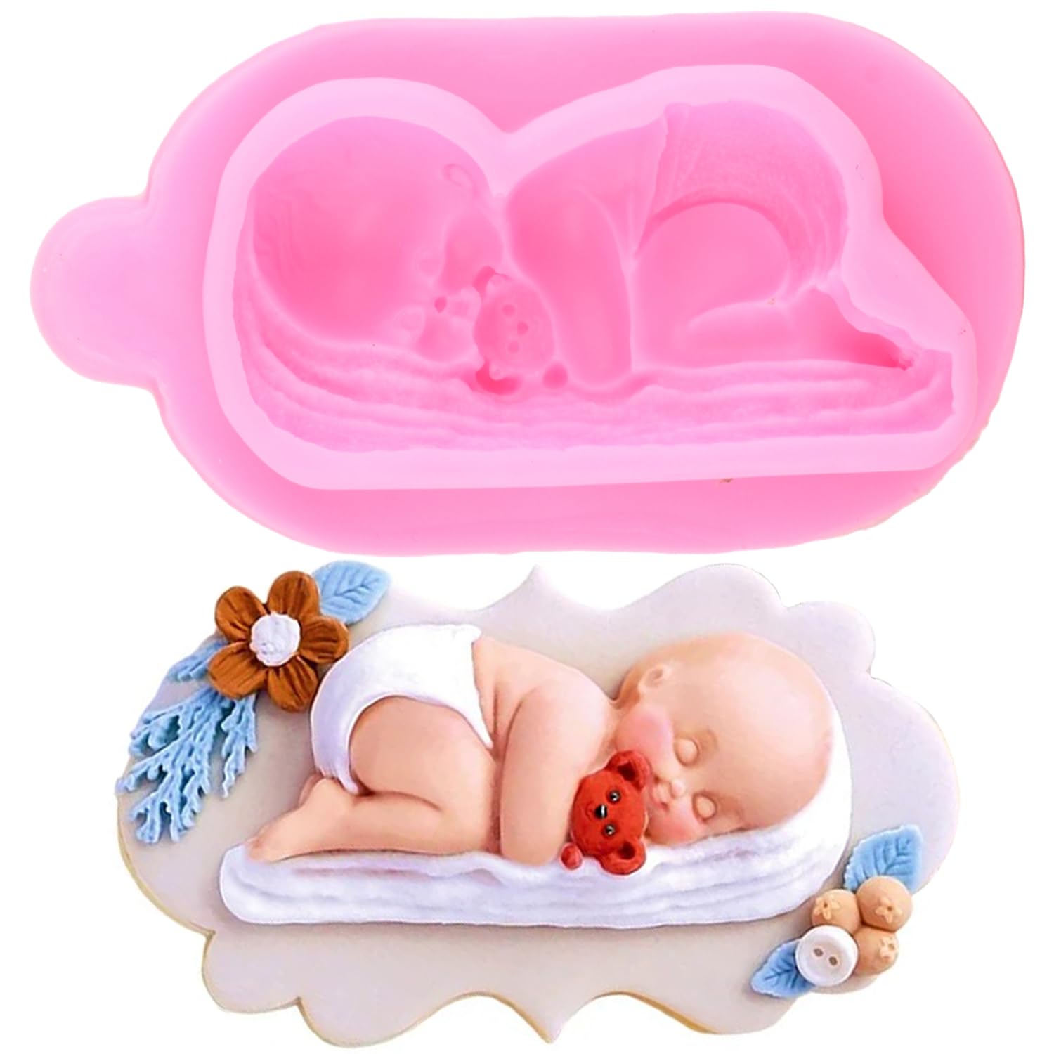 Xmoldnms 3D Baby Silicone Molds Sleeping Baby Fondant Mold For Cake Decorating Cupcake Topper Candy Chocolate Gum Paste Polymer