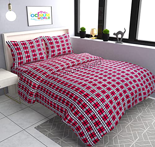 Morado Woolen Heavy Fleece Warm Checkered Double Bedsheet With Two Pillow Covers With Zipper For Winters (90100 Inches, Red)
