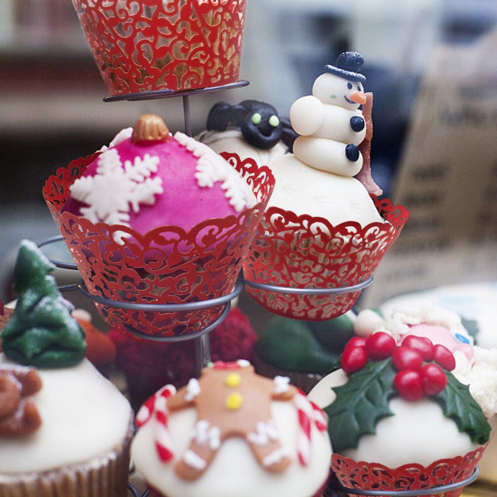 Golf 100Pcs Christmas Cupcake Wrappers Artistic Bake Cake Paper Filigree Little Vine Lace Laser Cut Liner Baking Cup Wraps Muffi