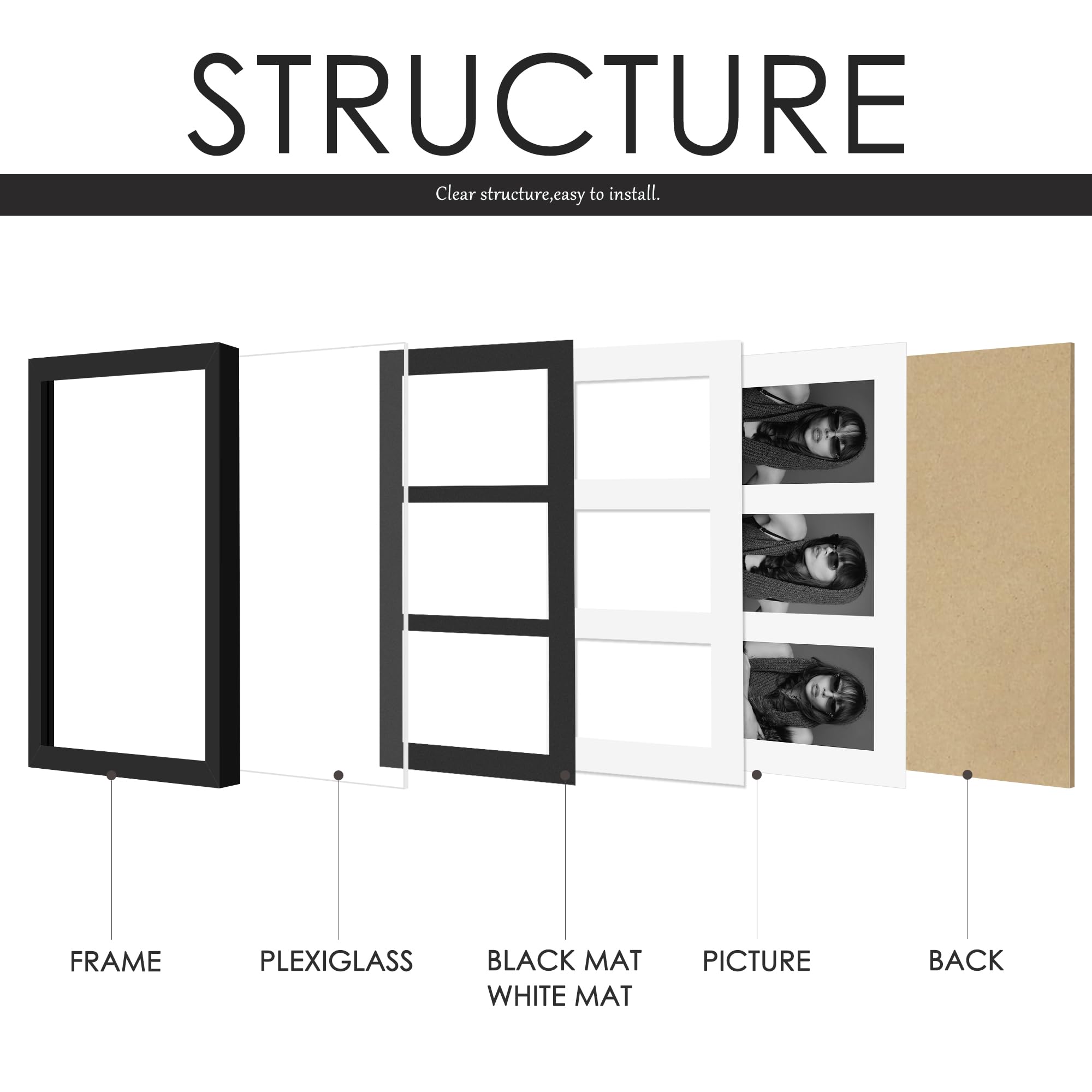 DUENPY 8x15 Collage Picture Frame, 4x6 Collage Picture Frame, Displays Three 4x6 inch Photos, Wall Decor Wall Hanging or Tableto
