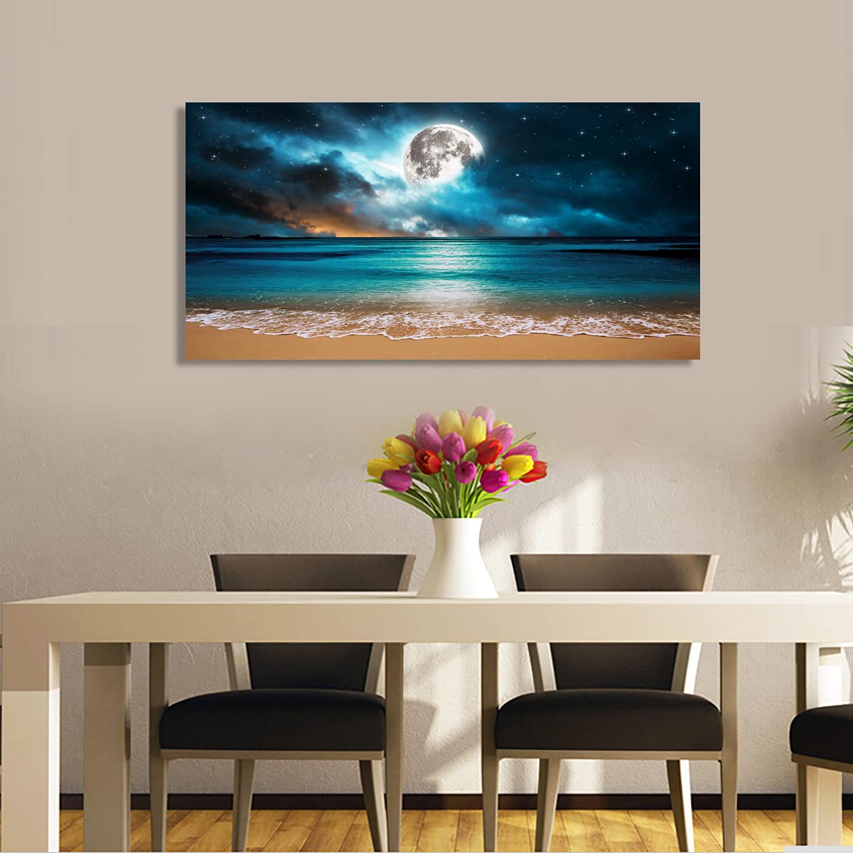 Beach Wall Art Canvas Prints Moon Ocean Landscape Picture Home Decor Natural Seascape Paintings For Living Room Bathroom Bedroom