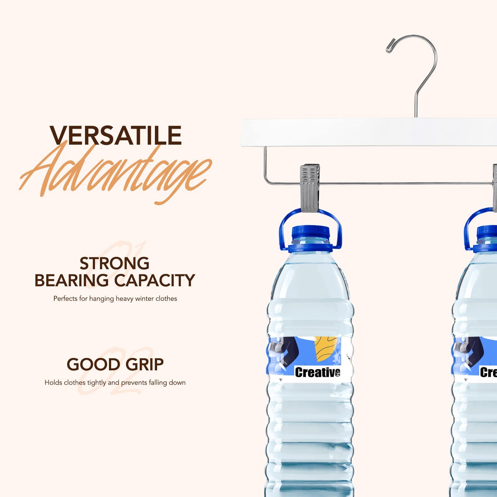 House Day 25Pcs Wooden Pants Hangers For Men, 14'' White Wood Hangers For Pants With Clips, Solid Wood Skirt Hangers For Women W