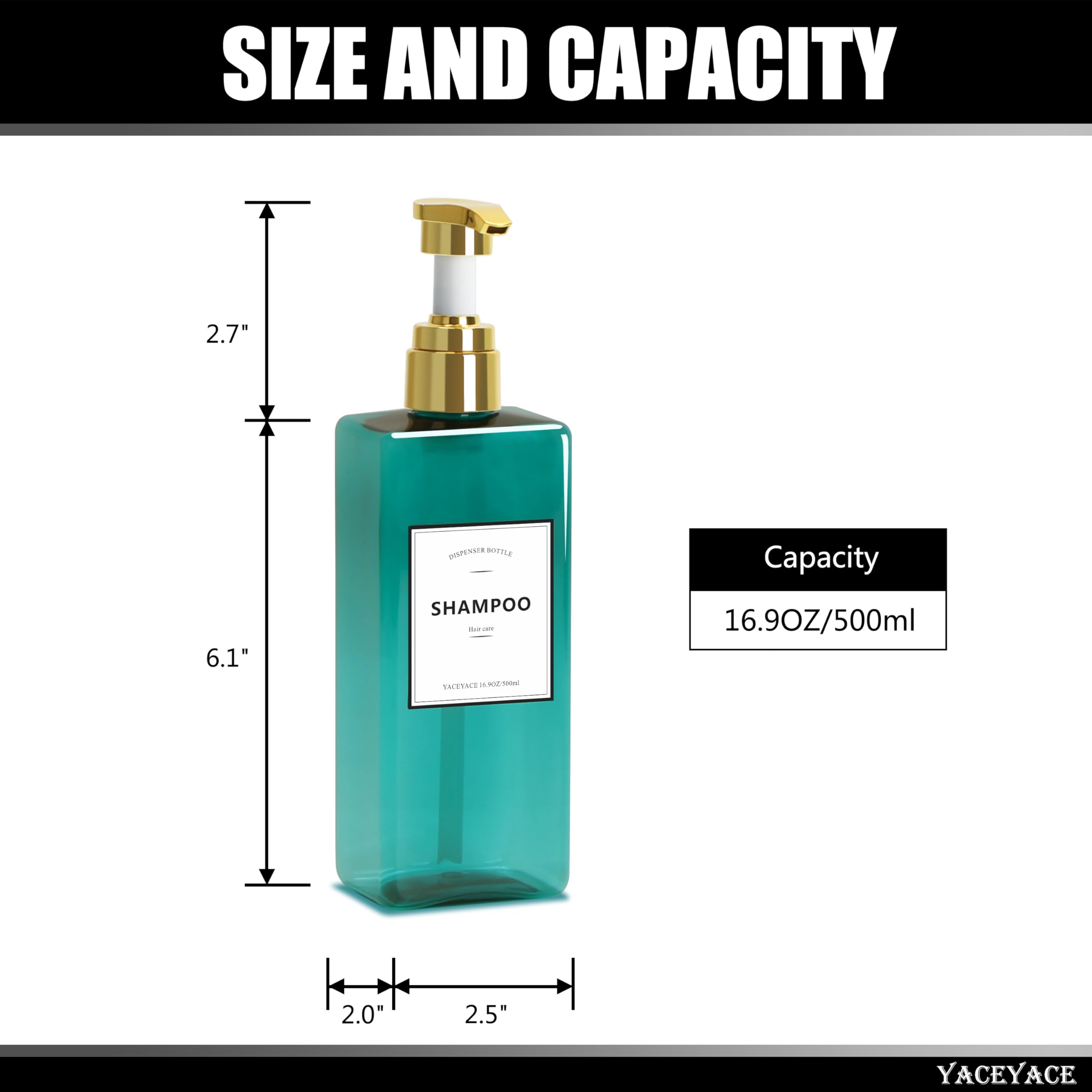 Shampoo Bottles With Gold Pump Yaceyace 16.9Oz Set Of 3 Empty Shower Bottles With Label, Shampoo And Conditioner Dispenser, Sham
