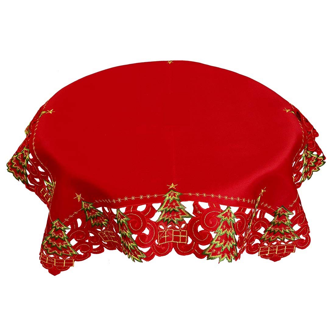 Grelucgo Small Christmas Holiday Red Holly Tree Tablecloth, Square 33 By 33 Inch
