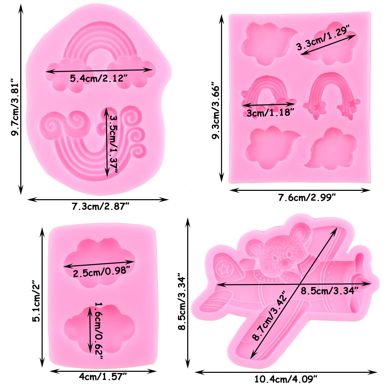 Lkdquthm Rainbow Cake Fondant Molds Cloud Silicone Mold Bear Airplane Candy Molds For Cake Decorating Cupcake Topper Chocolate G