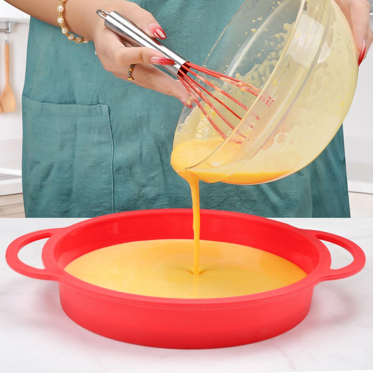 Caketime 9 Inch Round Cake Pan, Metal Reinforced Frame Silicone Cake Mold For Baking With Handle Easy To Move Bpa Free