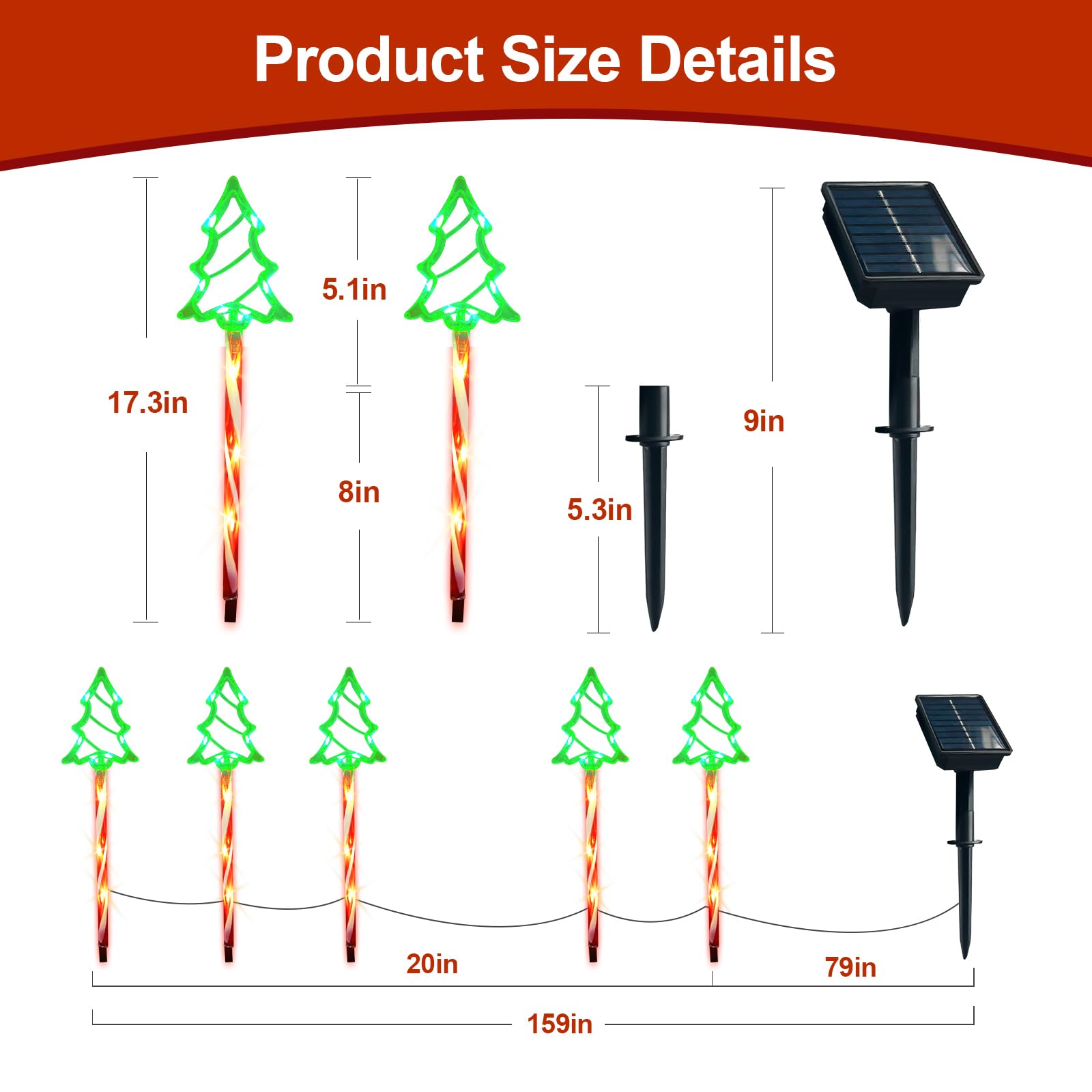 5Pack Christmas Solar Pathway Lights Outdoor -8 Lighting Modes Waterproof Candy Cane Stake Lights, Solar Christmas Lights Outdoo