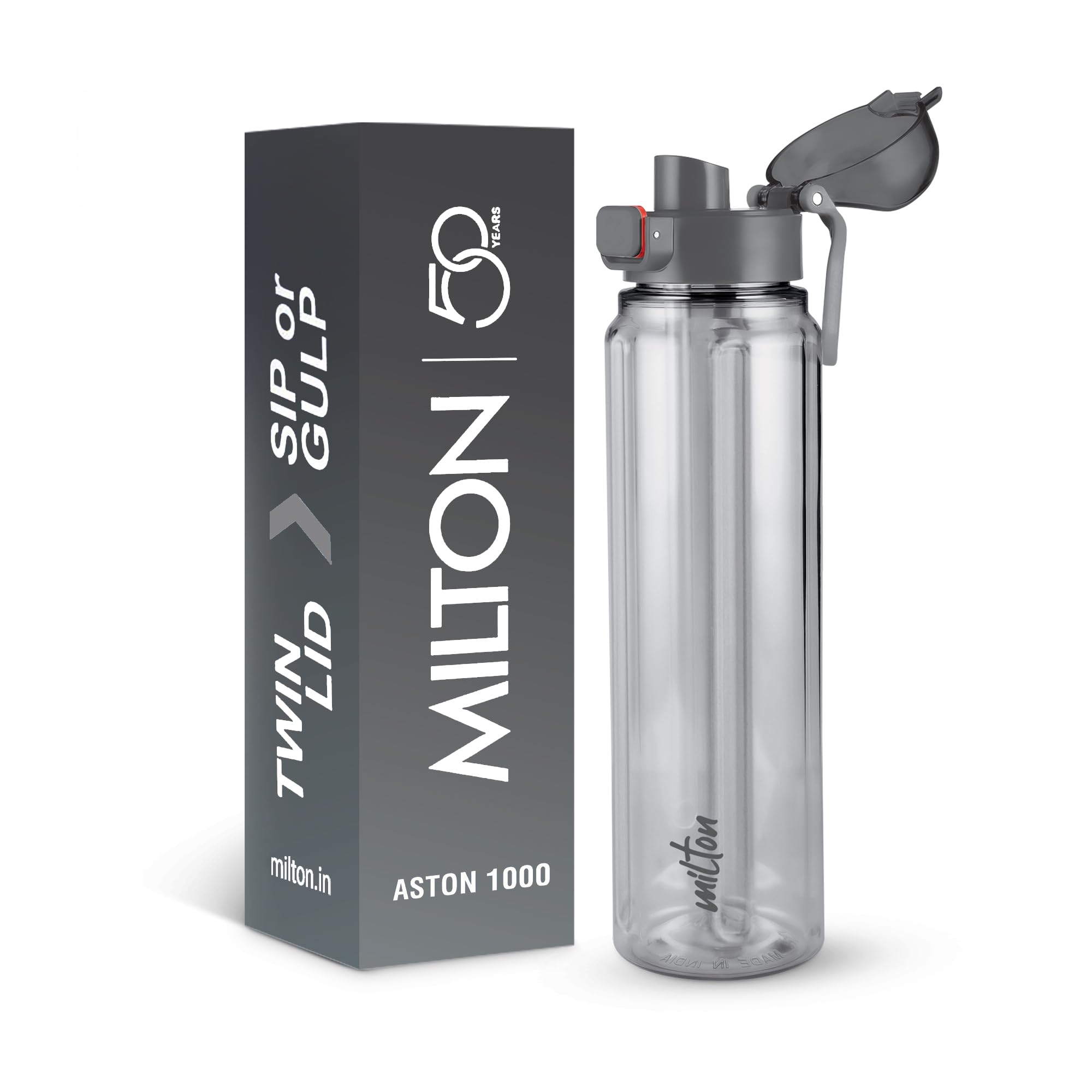Milton Aston 1000 Bpa & Bps-Free Water Bottle 1 Ltr | Food-Grade Plastic | One-Click Open | Leak-Proof | Sip & Gulp Lid I Ideal 