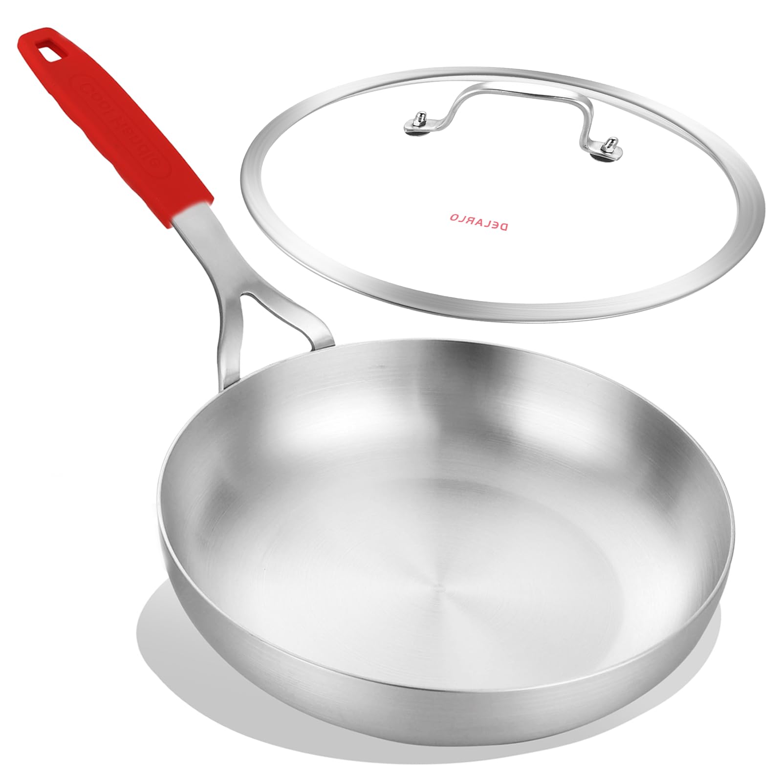 Delarlo Whole Body Tri-Ply Stainless Steel 8Inch Frying Pan With Lid, Oven Safe Induction Skillet,Suitable For All Stove