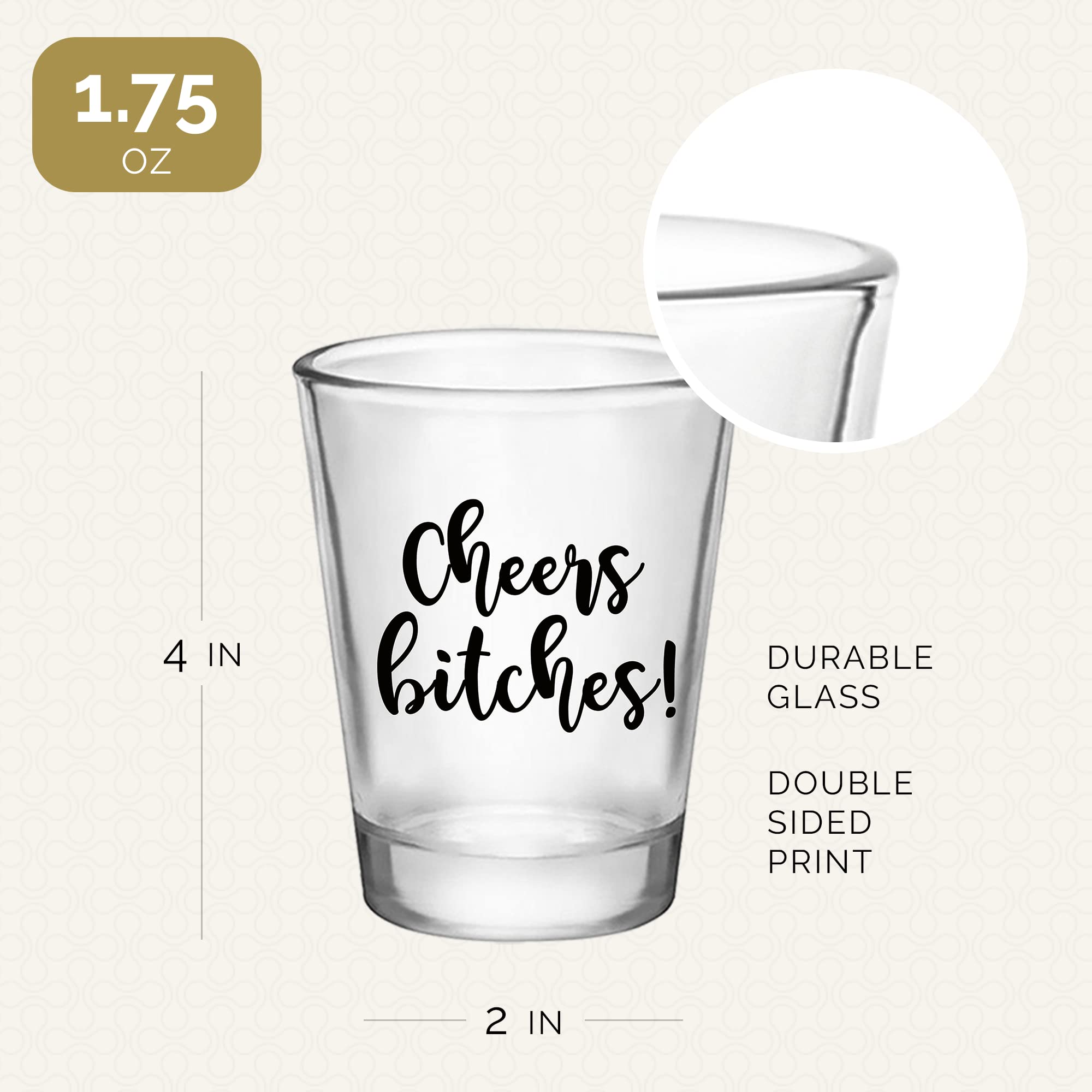 Cheers Bitches! Girls Shot Glass, 1.75Oz - Set Of 12 Perfect Birthday Shot Glasses For Women, Bachelorette Party Shot Glasses, F