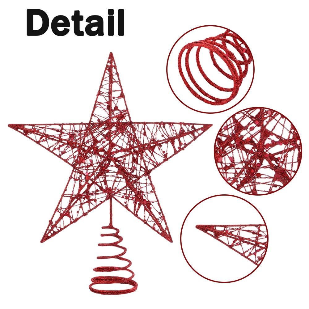 Christmas Tree Toppers Xmas Glitter Red Hollow Star Treetop Topper for Christmas Tree Decoration