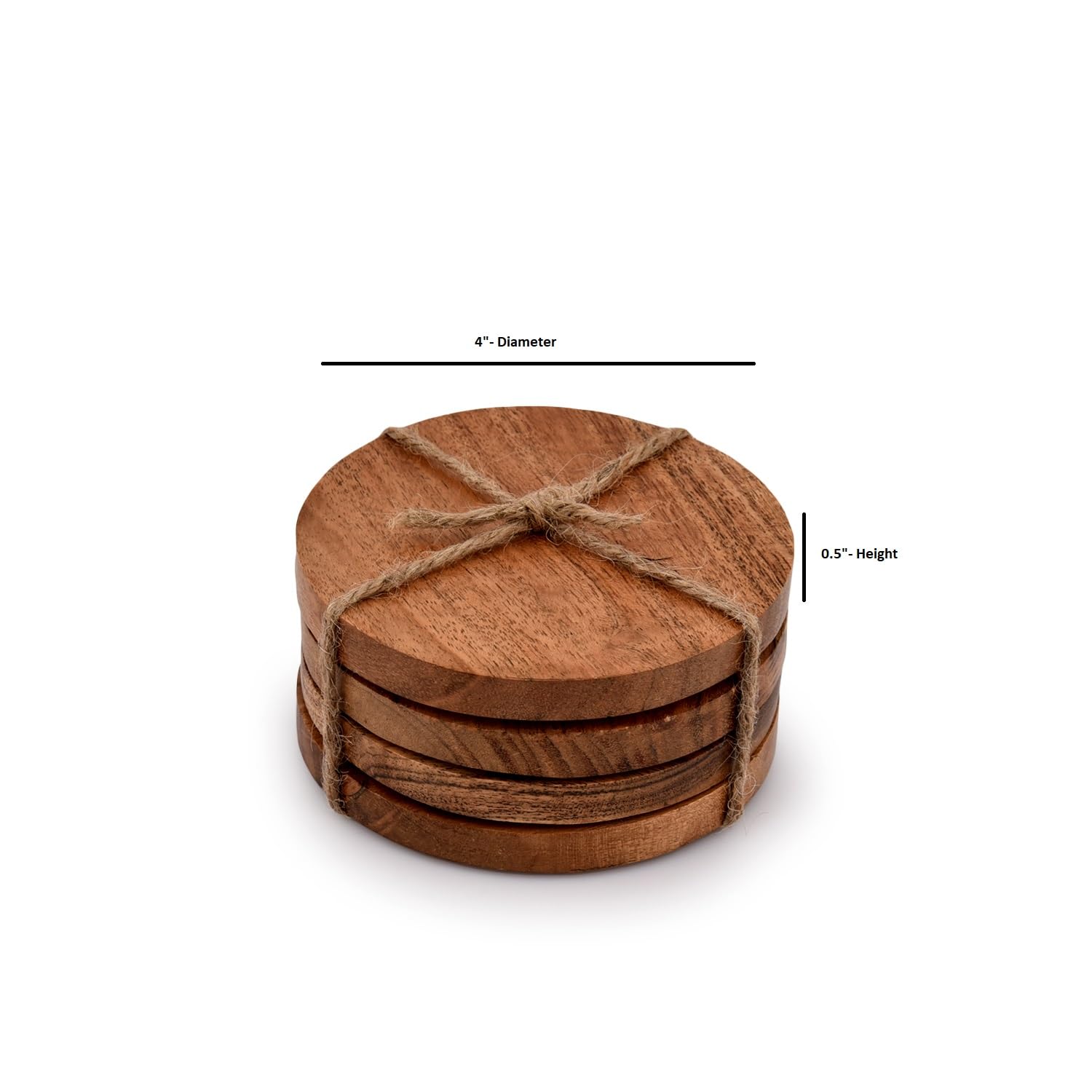 Samhita Acacia Wood Round Coasters Protection Tabletop,Countertop And Surfaces From Water Marks Or Damage | Home & Office Decor
