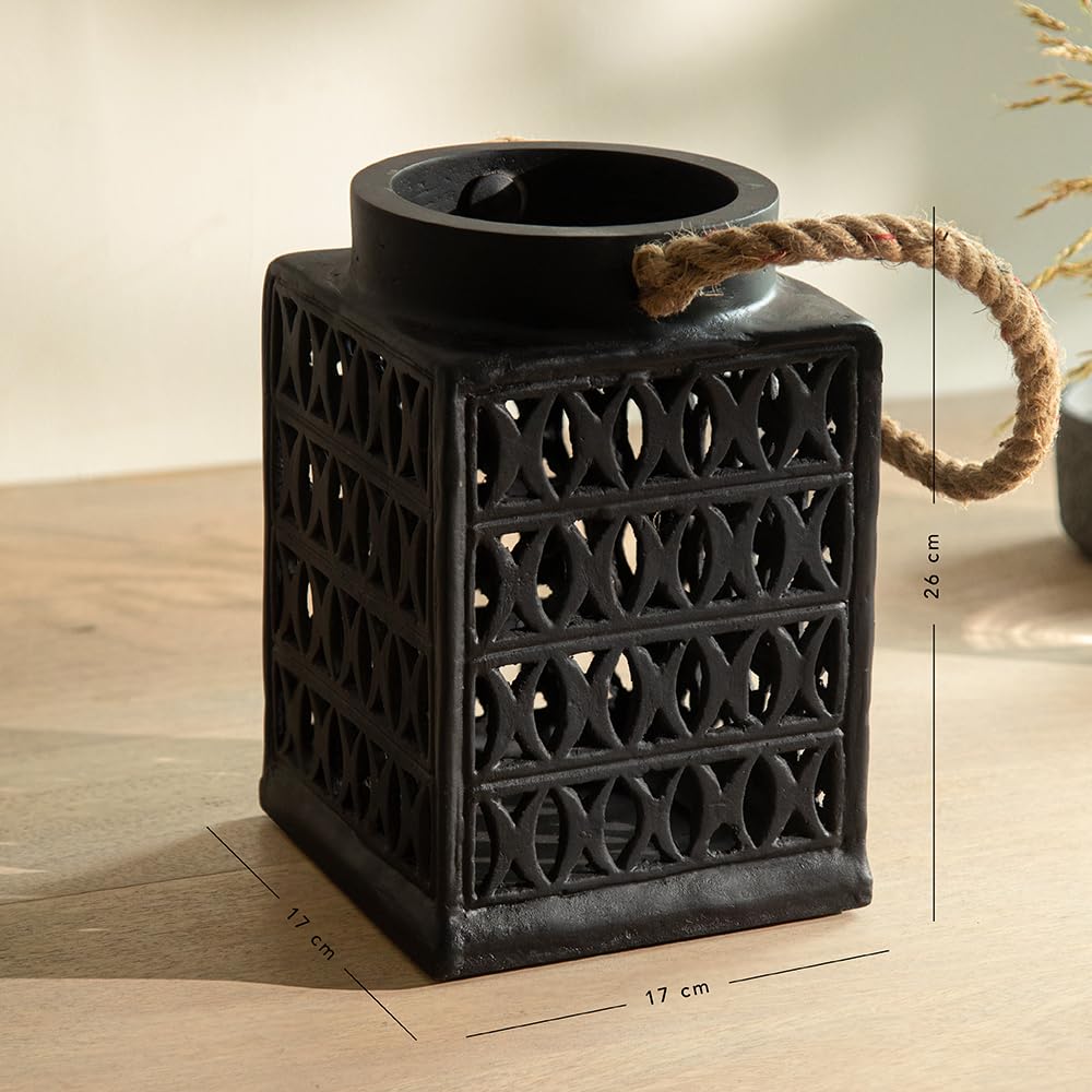Ellementry Jharokha Ecomix Black Lantern | Candle Tealight Holder for Balcony and Garden | Hanging Lanterns for Home Decoration
