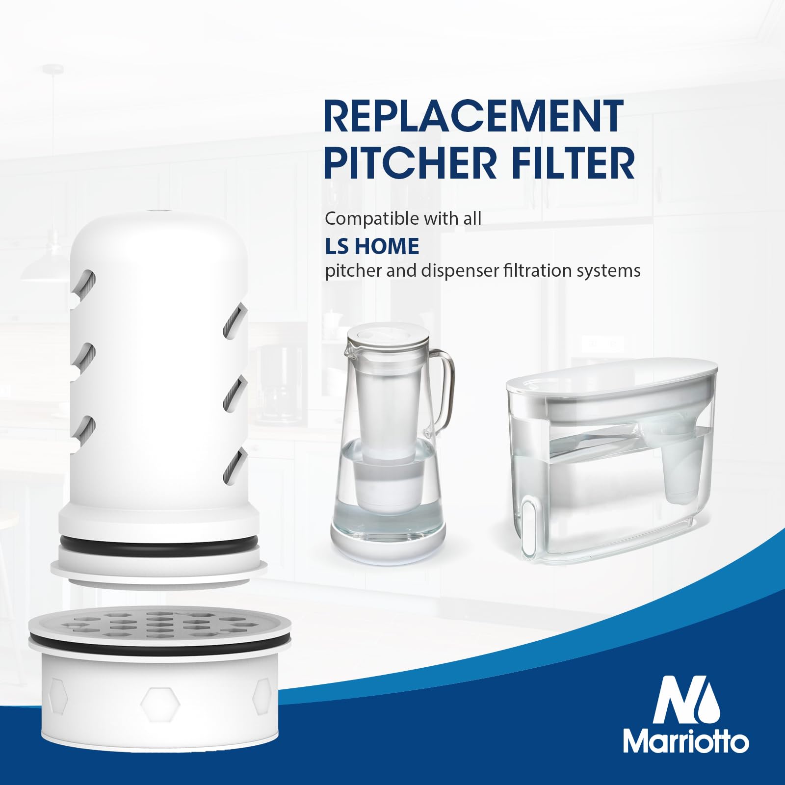 Marriotto Water Filter Replacement For Ls Home Dispenser 18 Cup/Glass Pitcher 7 Cup/Plastic Pitcher 10 Cup/Plastic Pitcher 7 Cup