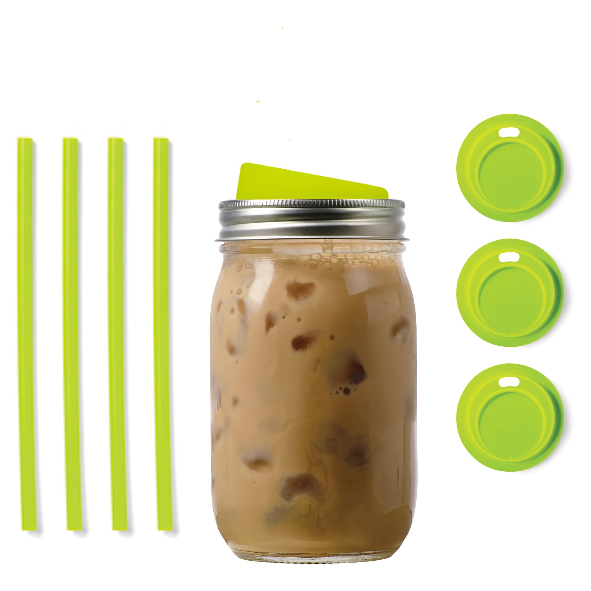 Jarware Green 82678 Regular Mouth Drink Lid and Straw, Set of 4