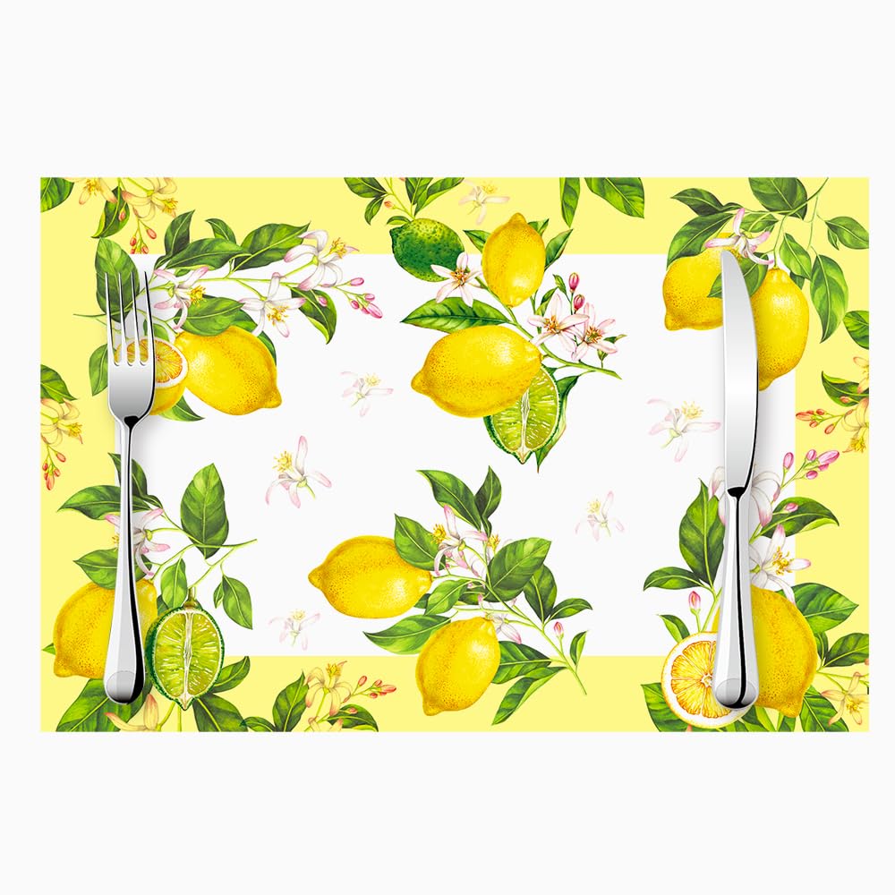 Lemon Placemats Set Of 4, Pvc Waterproof Table Mats, Holiday Party Kitchen Table Decorations