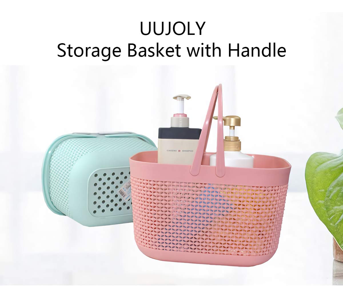 UUJOLY Plastic Organizer Storage Baskets with Handles  Shower Caddy Bins Organizer for Bathroom and kitchen (Pink)