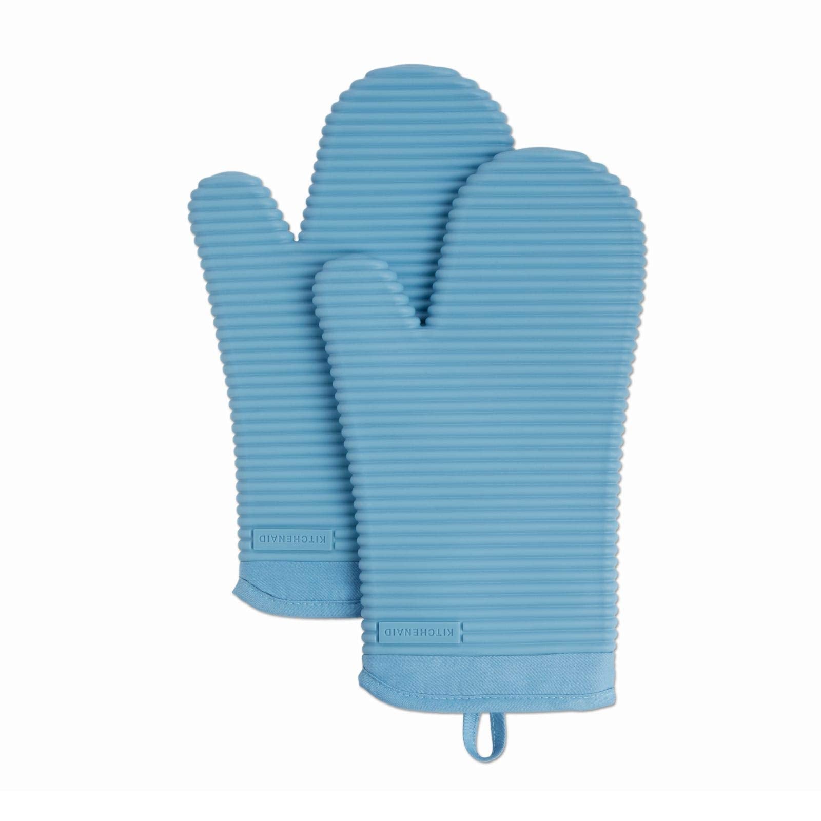 KitchenAid Ribbed Soft Silicone Oven Mitt Set, 7x13, Blue Velvet 2 Count