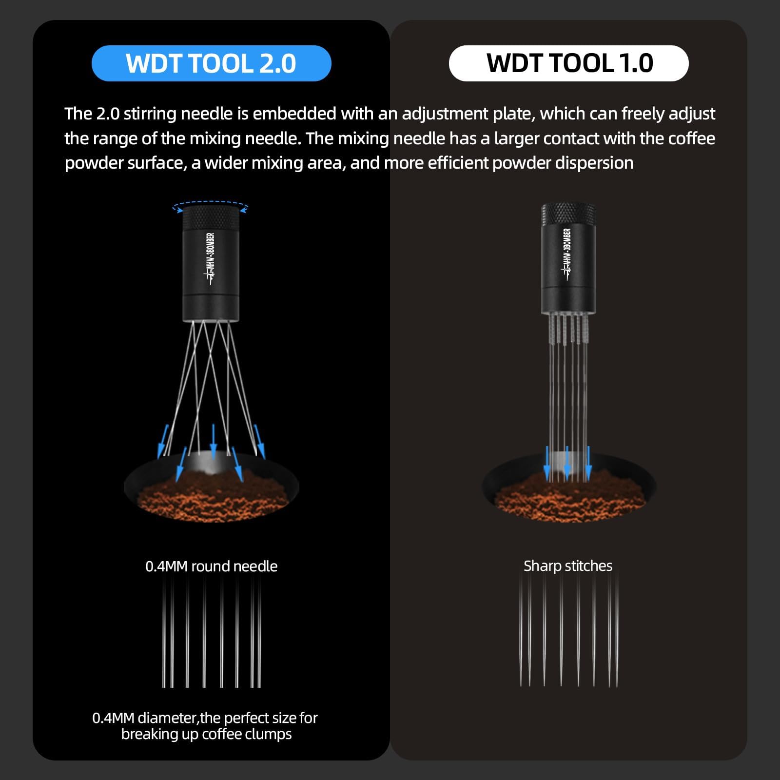 Mhw-3Bomber Wdt Tool, Espresso Distribution Tool With Magnetic Stand For Barista, Adjustable Range Coffee Stirrer, 304 Stainless