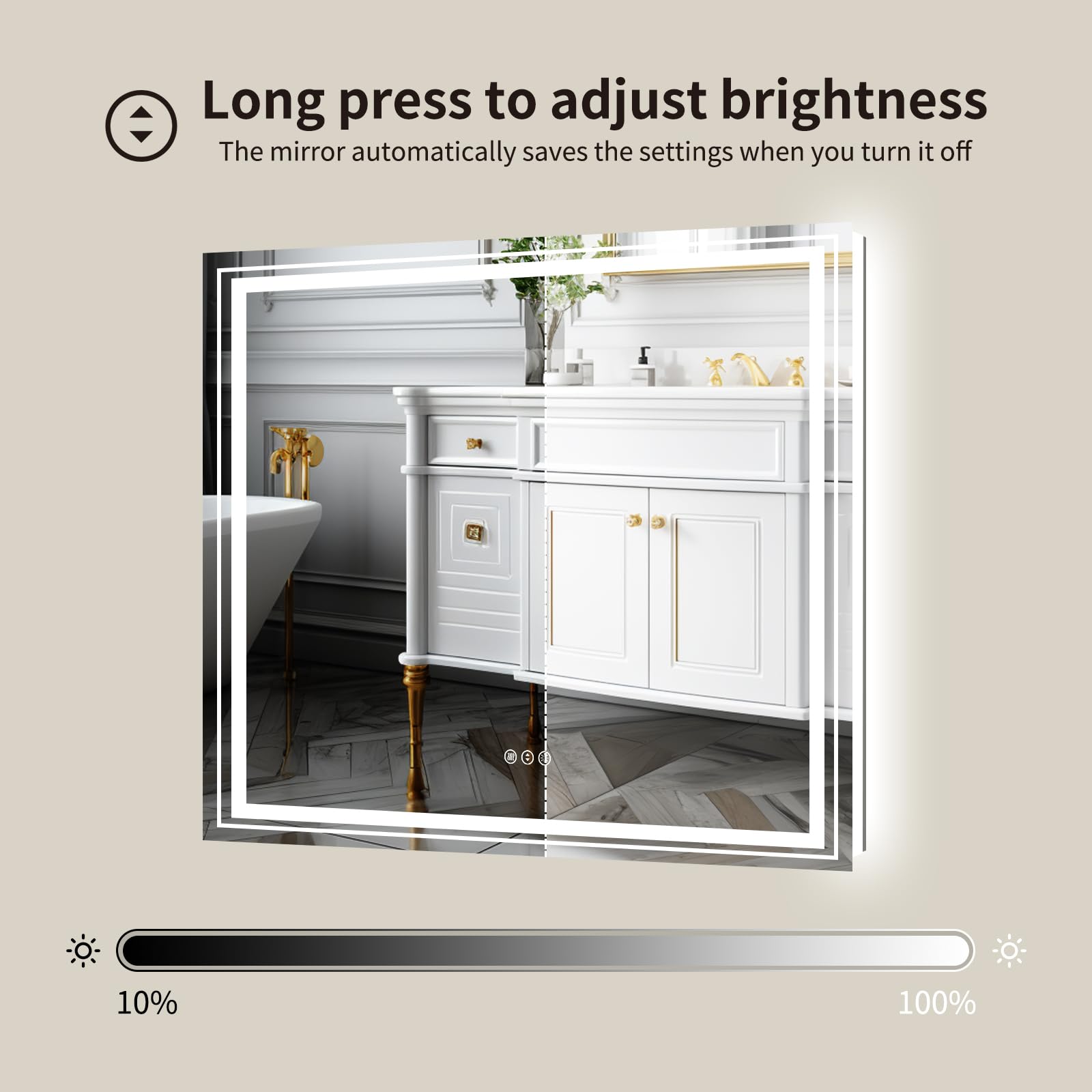 Wtty Led Bathroom Mirror 32''X32'' With Backlit And Front Light,Stepless Dimmable Led Mirror For Bathroom,Anti-Fog Lighted Bathr