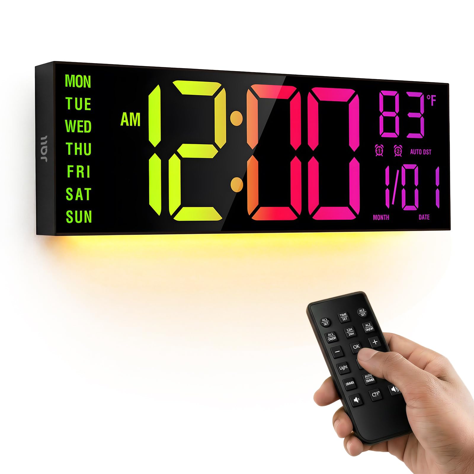 Jall 13 Large Digital Wall Mount Clock, Count Down Timer, Alarm, Big Led, Dst, Temperature For Living Room Classroom Desk, Xmas,