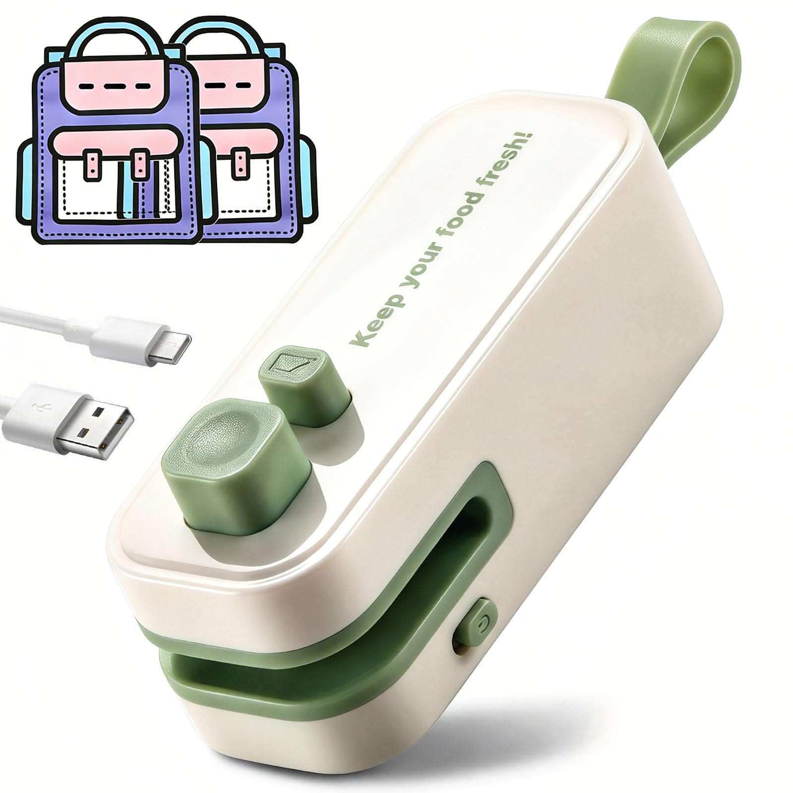 2 in 1 Mini Bag Sealer, Rechargeable Heat Sealer with Cutter and Magnet, Portable Chip Bag Resealer for Food Storage Snacks Fres