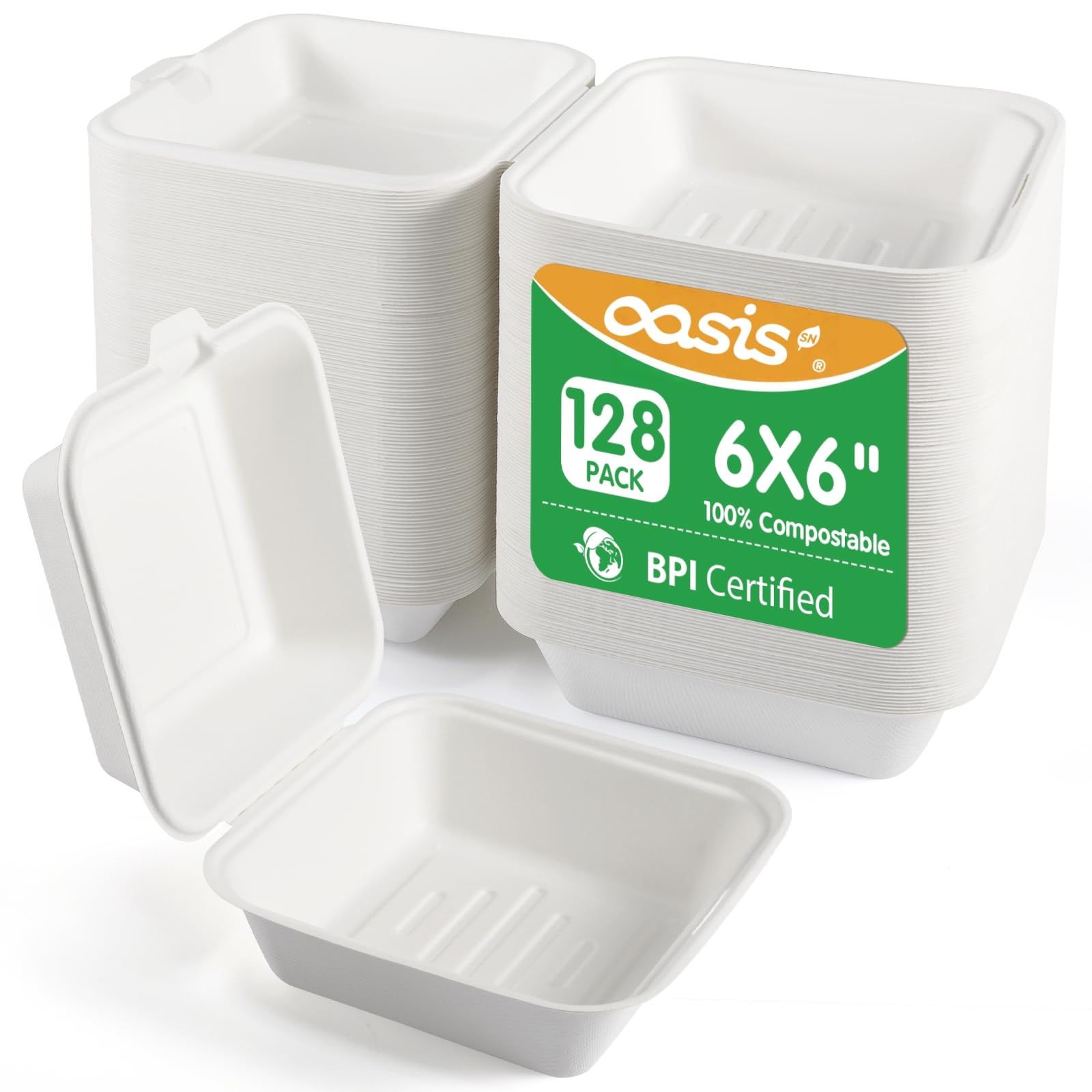 OasisSN ??????, ?????????????? Compostable Clamshell Take Out Food Containers, Biodegradable Bagasse Paper ToGo Boxes for Bur