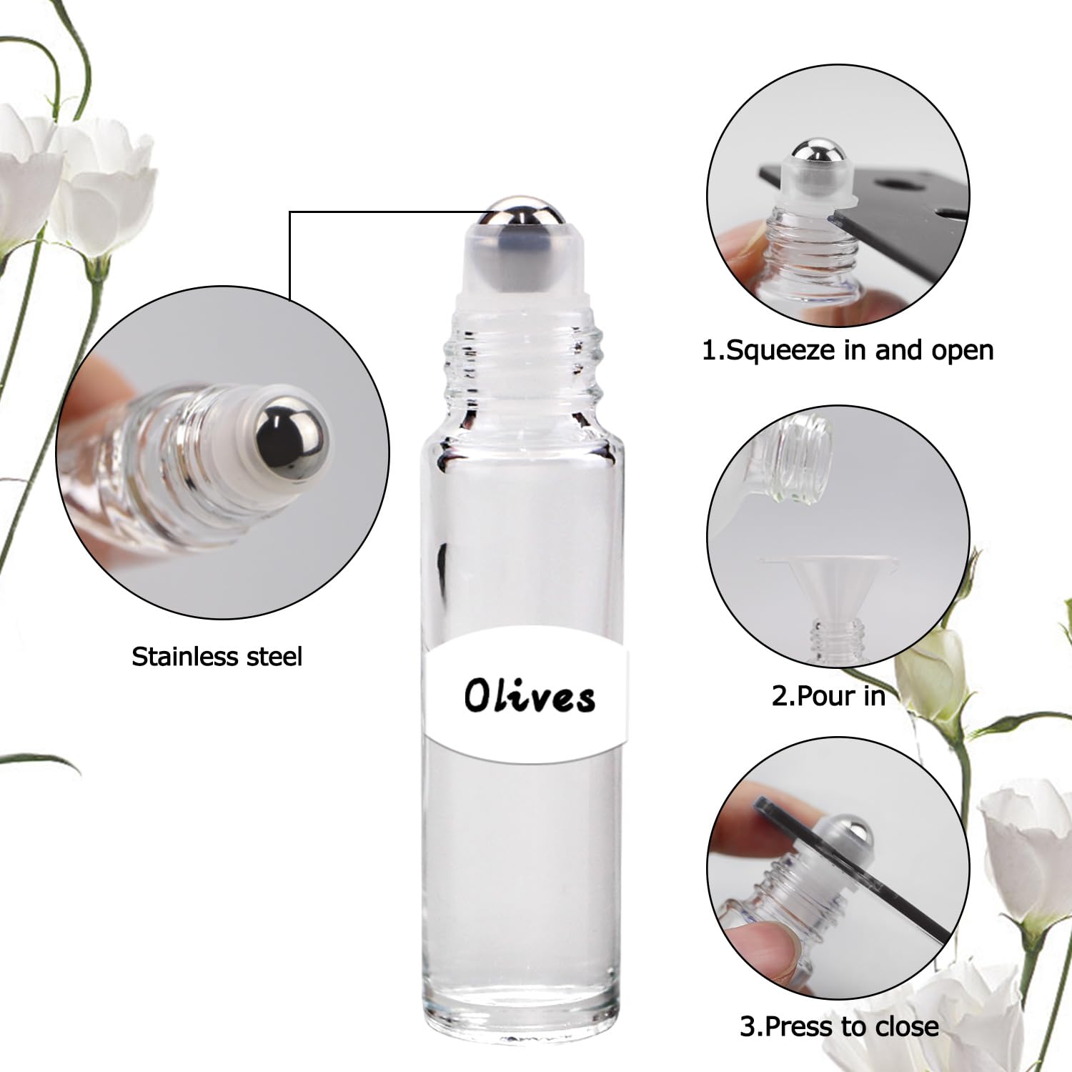 Sungwoo 6 Pack Essential Oil Roller Bottles, 10Ml Amber Glass Roller Bottles With Stainless Steel Roller Balls And Caps For Trav