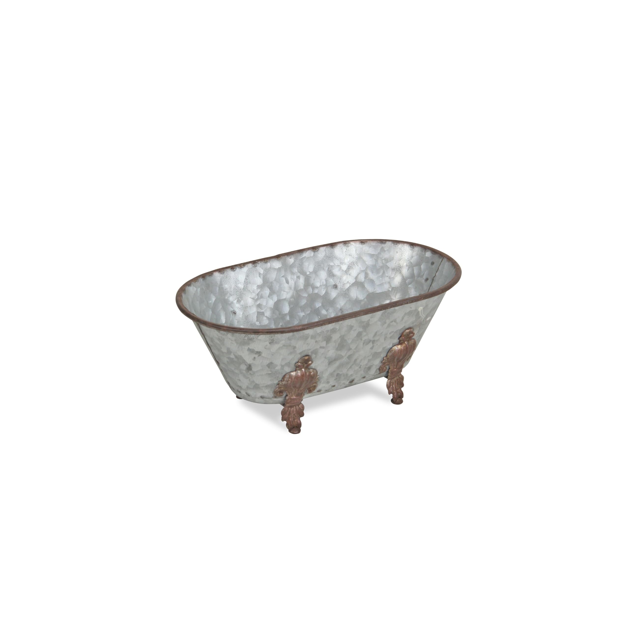 Cheungs Lavande Metal Fleur-De-Lis Tub Decor-Small-Galvanized Table D  Cor, 10'' L X 5.5'' W X 4.5'' H, Gray