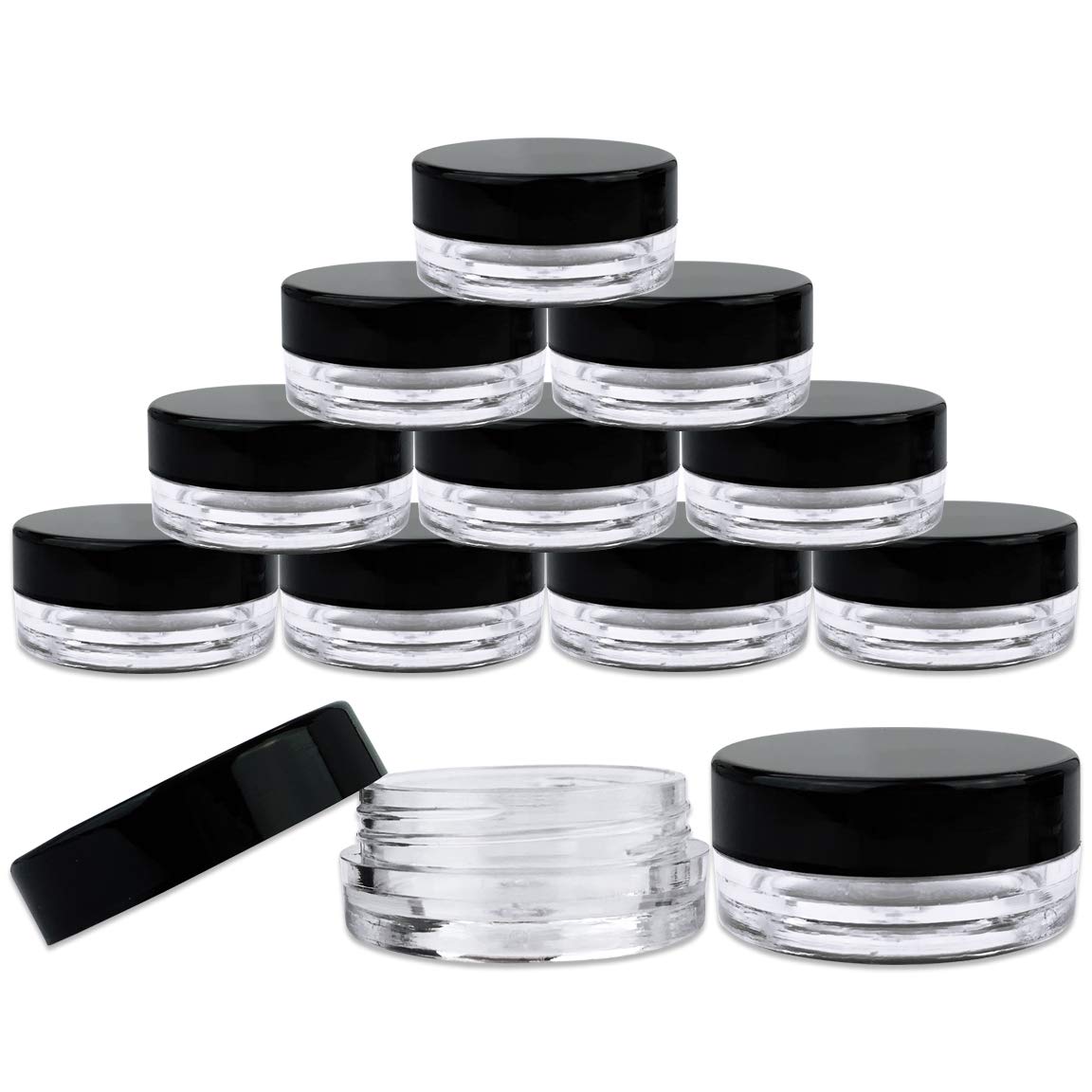 Beauticom (25 Pieces Jars + Lid) 3G/3Ml Round Clear Jars With Black Screw Cap Lids For Scrubs, Oils, Toner, Salves, Creams, Loti