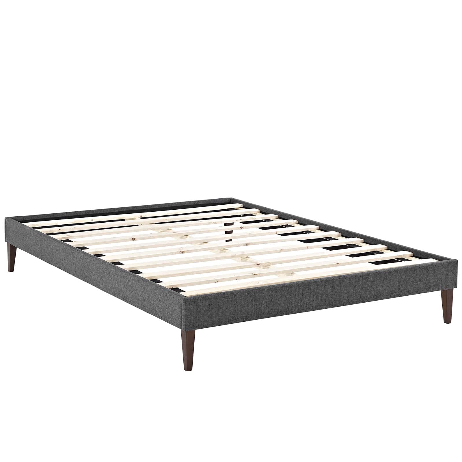 CasaFoyer  Tessie Platform Bed | Solid Wood Frame | Polyester Upholstery | Tapered Legs | 10 Wood Slats | No Box Spring Needed | Memory Foam Compatible | Gray