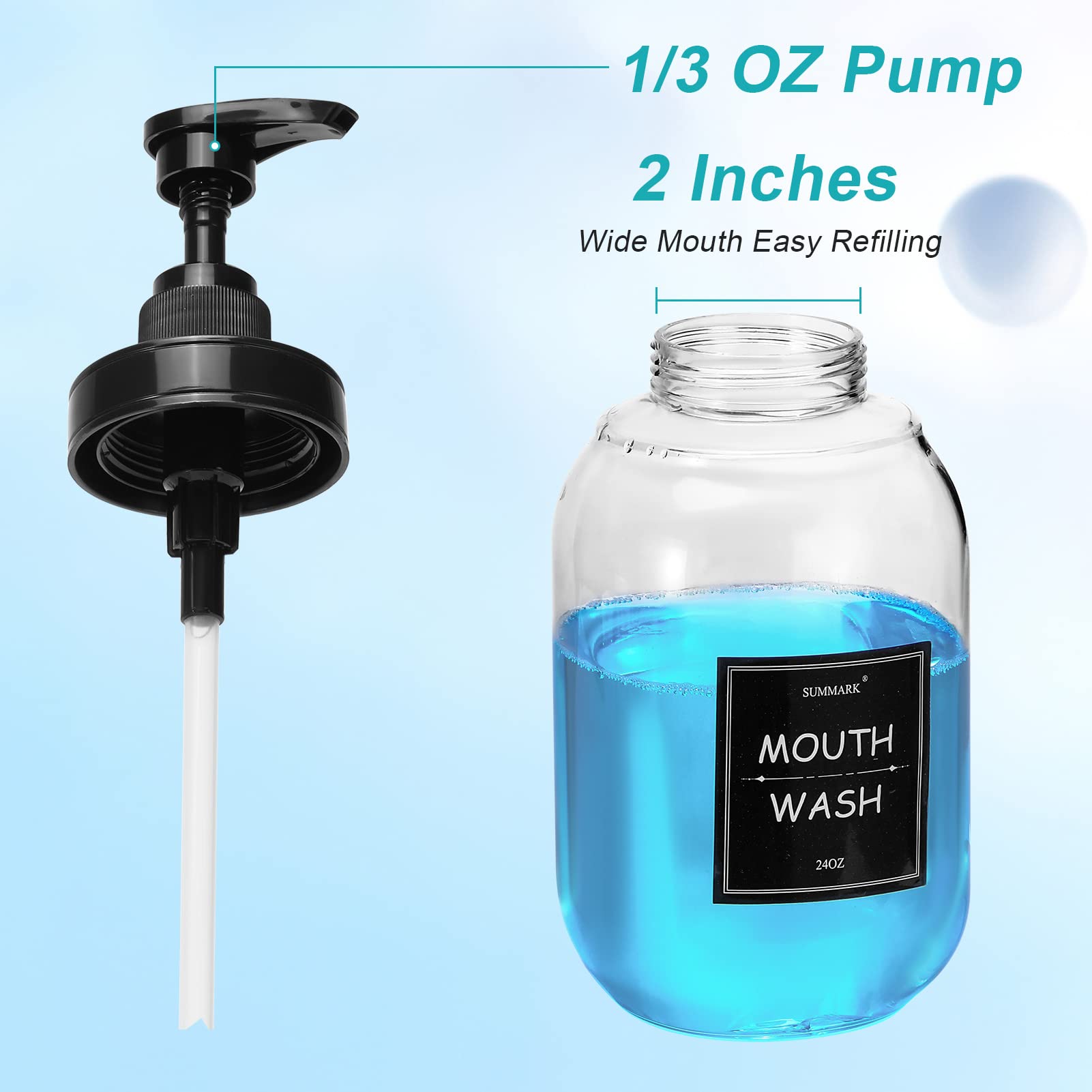 Summark Mouthwash Dispenser For Bathroom,Mouth Wash Pump Bottle With Stainless Steel Cup Holder,24 Oz Refillable Clear Mouthwash